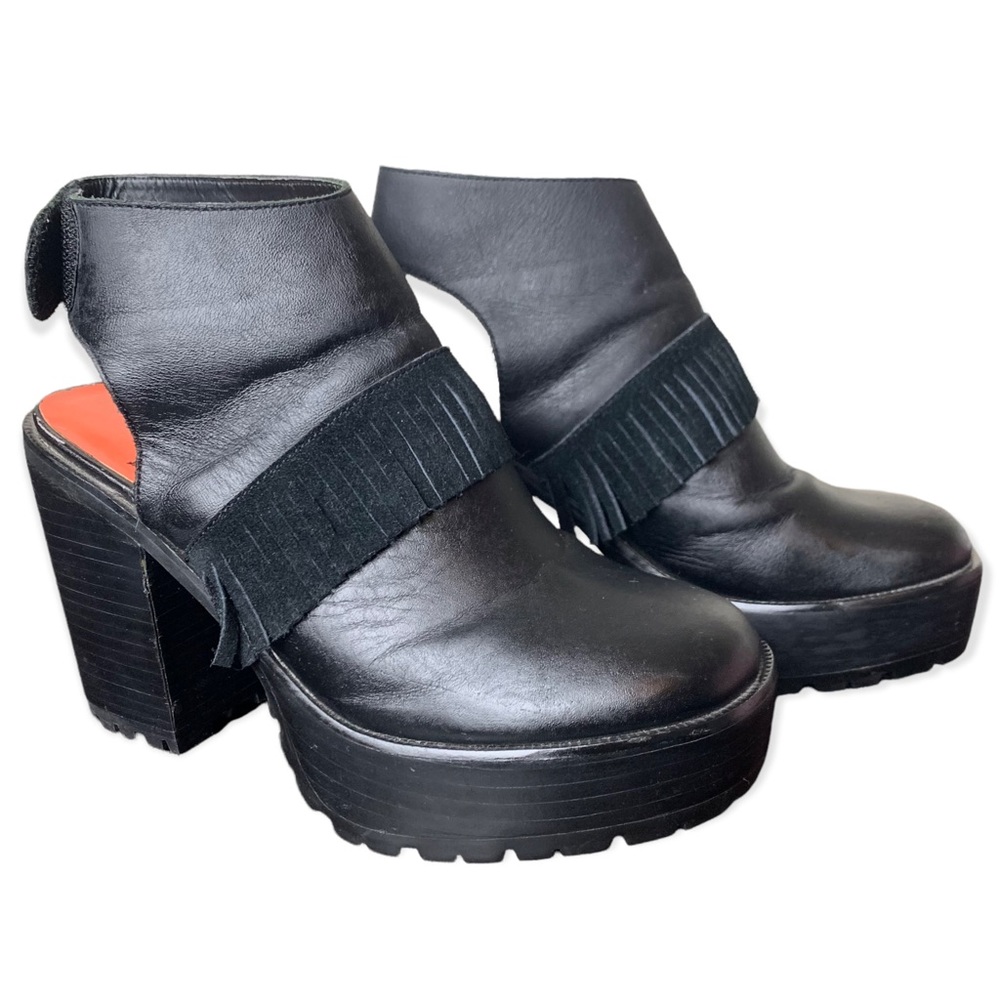Arts Thread X Urban Outfitters Black Make It Fringe Platform Chunky Ankle Boots